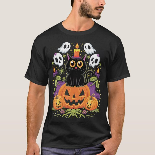 T-shirt Chat noir d'Halloween - Chat Éffrayant (Devant)