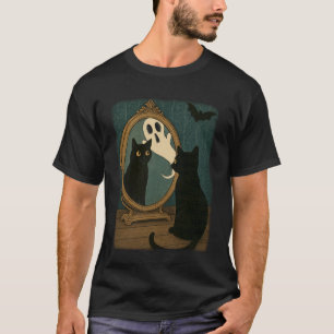 T-shirt Chat noir d'Halloween vintage Fantôme dans le miro