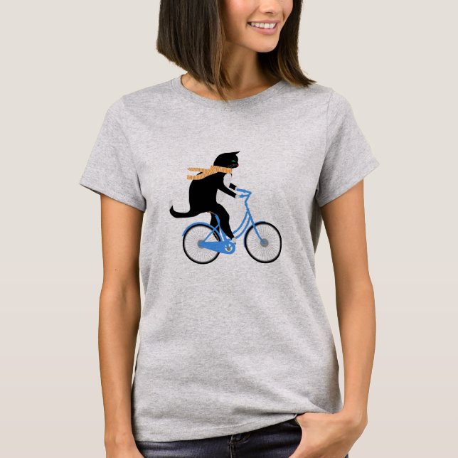 T-shirt Chat Noir Drôle À Vélo (Devant)