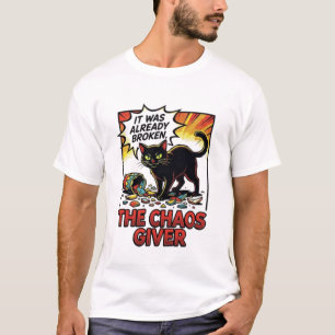 T-shirt Chat noir drôle donneur de chaos - Style BD Pop Ar
