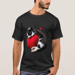 T-shirt Chat noir drôle Saint-Valentin cœur chat
