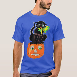 T-shirt Chat Noir Effrayant Assis Sur Un Jackolantern Sur 