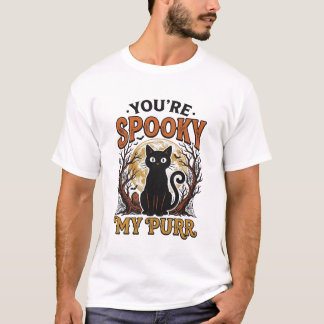 T-shirt Chat Noir Effrayant Pun Halloween Gravure Vintage