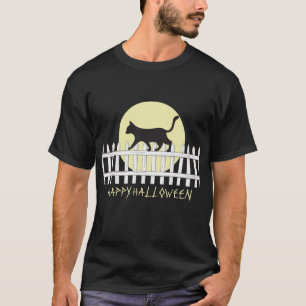 T-shirt Chat noir éffrayant sur la clôture de poche