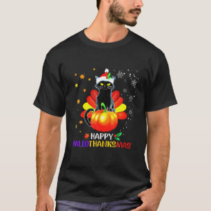 T-shirt Chat noir éffrayant Thanksgiving Christmas Happy H