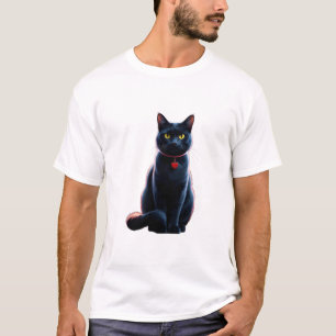 T-shirt Chat noir élégant avec charme cardiaque