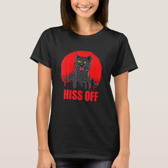 T-shirt Chat noir en colère Hiss off Meow Chat (Devant)