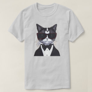T-shirt Chat noir et blanc dans une Cravate Tuxedo et Bow