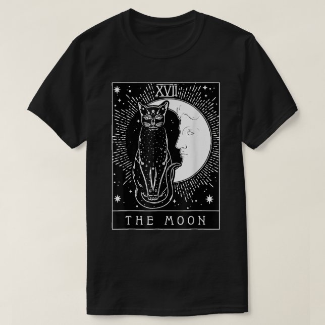 T-shirt chat noir et carte tarot lune (Design devant)