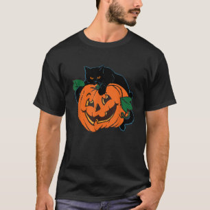 T-shirt Chat Noir Et Citrouille Vintage Halloween esthétiq