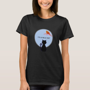 T-shirt Chat noir et oiseau rouge