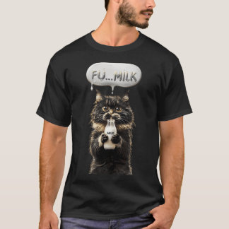 T-shirt Chat Noir Fluffy Jouit avec Humour d'une Bouteille