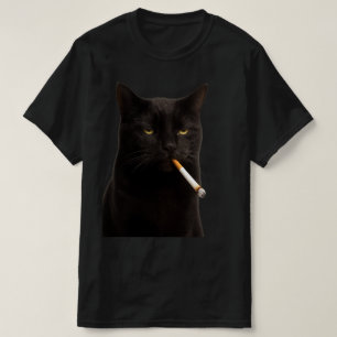 T-shirt Chat noir fumeur Vintage Ironic avec cigarette 