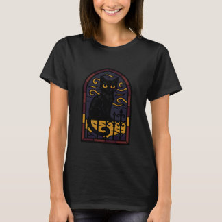 T-shirt Chat noir gothique avec vitrail yeux brillants H