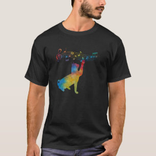 T-shirt Chat noir grimpant jouant sur une feuille de musiq