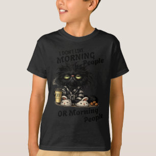 T-shirt Chat noir grincheux amateur de café mignon matin d