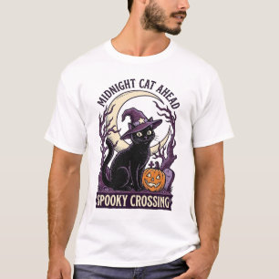 T-shirt Chat Noir Halloween Gravure Vintage Chat Citrouill