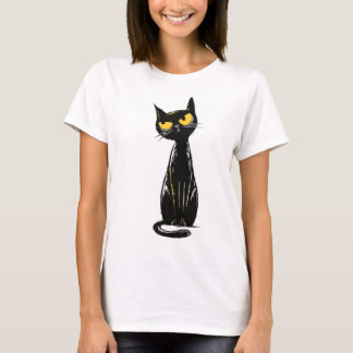 T-shirt Chat Noir Impertinent - Illustration aux Yeux Jaun