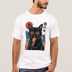 T-shirt Chat noir japonais avec barre de bonbons - Retro M