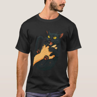 T-shirt Chat noir jouant Mignon Amoureux de chaton Félin A