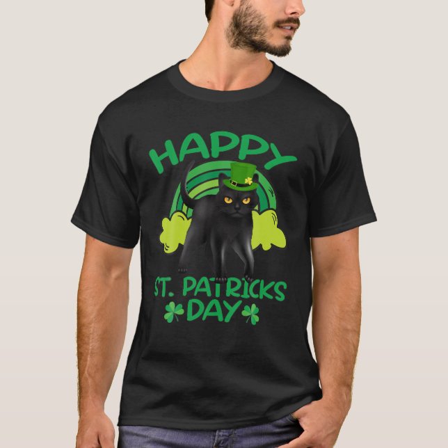 T-shirt Chat noir Leprechaun Shamrock St Patrick's Day Cha (Devant)