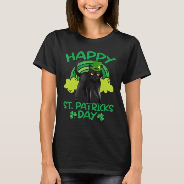 T-shirt Chat noir Leprechaun Trèfle St Patrick's Day Chat (Devant)