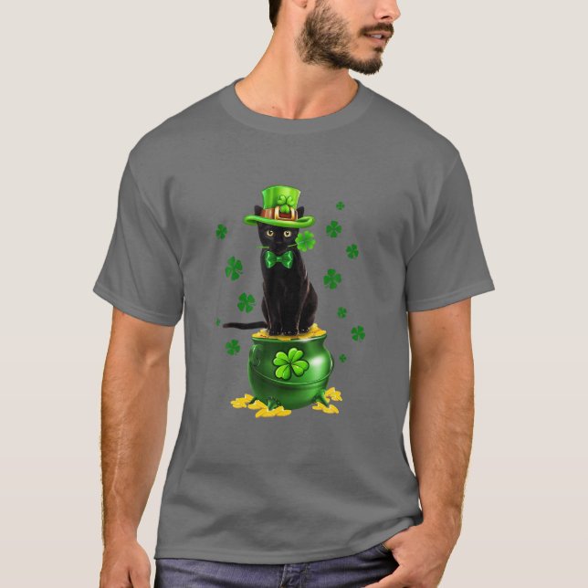 T-shirt Chat noir Leprechauns Casquette Chat Gold Pot St P (Devant)