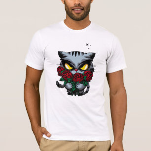 T-shirt Chat noir mal tenant Rose Cool étoiles foncé
