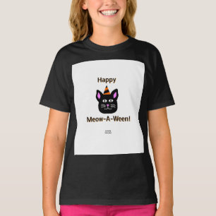 T-shirt Chat noir Meow-A-Ween Girls Black Basic T Shirt
