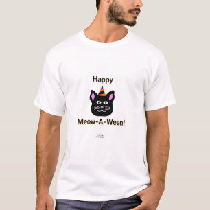 T-shirt Chat noir Meow-A-Ween Hommes blanc de base T chemi