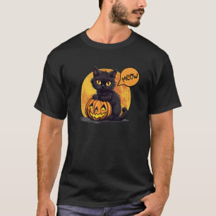 T-shirt Chat noir Meow de minuit avec Jack-o'-lantern Fall