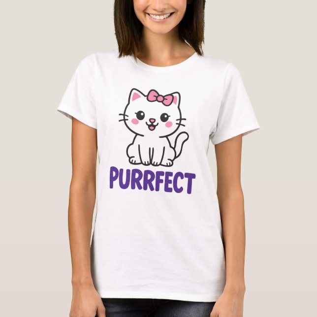 T-shirt Chat noir mignon en Robe rose - PURRFECT (Devant)