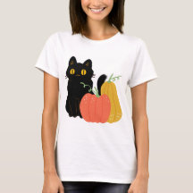 Chat noir mignon et Citrouille
