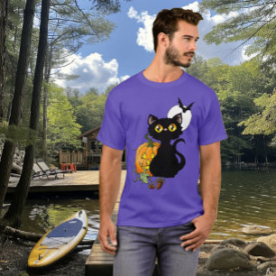 T-shirt Chat noir mignon violet effrayant Halloween Citrou