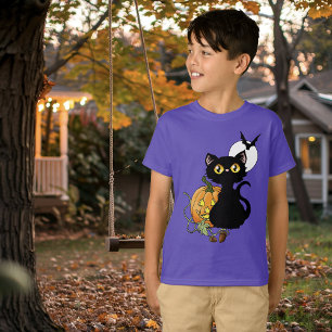 T-shirt Chat noir mignon violet effrayant Halloween Citrou