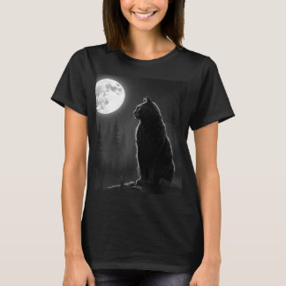 T-shirt Chat Noir Mystique sous la Pleine Lune - Art Gothi