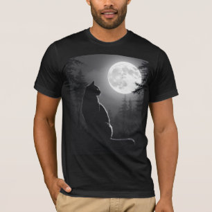 T-shirt Chat Noir Mystique sous la Pleine Lune Art Gothiqu