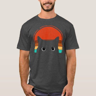 T-shirt Chat noir Peeking coucher de soleil Vintage