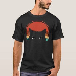 T-shirt Chat noir Peeking coucher de soleil Vintage Essent