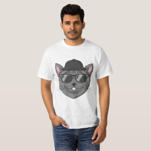 T-shirt chat noir portant des lunettes de soleil, drôle de
