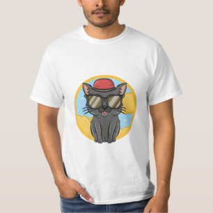 T-shirt chat noir portant des lunettes de soleil, drôle de