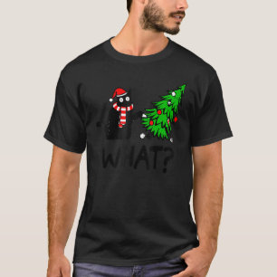 T-shirt Chat Noir Poussant Arbre De Noël Sur Chat What 3