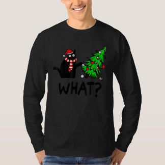 T-shirt Chat noir renversant l'arbre de Noël, chat quoi 1