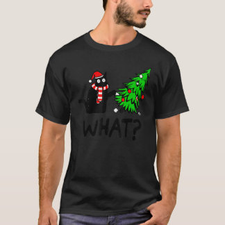 T-shirt Chat noir renversant l'arbre de Noël, chat quoi 1