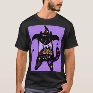 T-shirt Chat noir rétro drôle Halloween