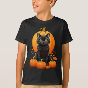 T-shirt Chat Noir Rétro Halloween Costume Citrouille Pour