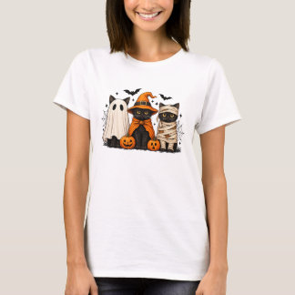 T-shirt Chat noir rétro Sorcière Halloween Citrouille effr