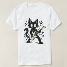 Chat Noir Rockeur Drôle Guitare Électrique Heavy M
