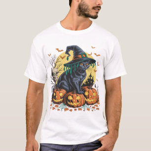 T-shirt Chat noir Sorcière Épouvantable Halloween Citrouil