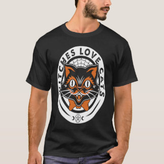 T-shirt Chat noir Sorcière Halloween Goth Graphique